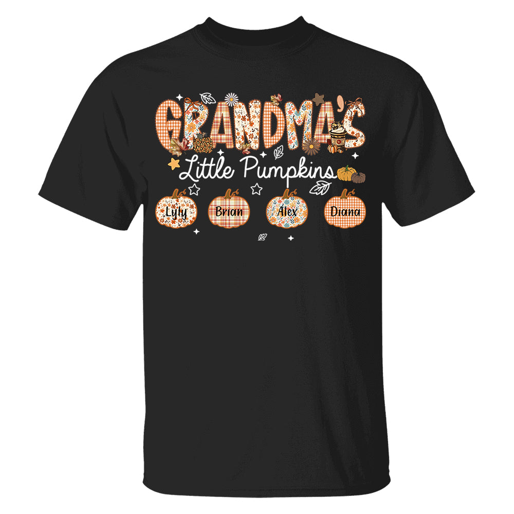 Grandma's Little Pumpkins Personalized Shirt - Custom Nickname Grandma Nana Mimi Shirt For Autumn, Fall Grandma Shirt With Grandkids Names, Fall Halloween Nh00