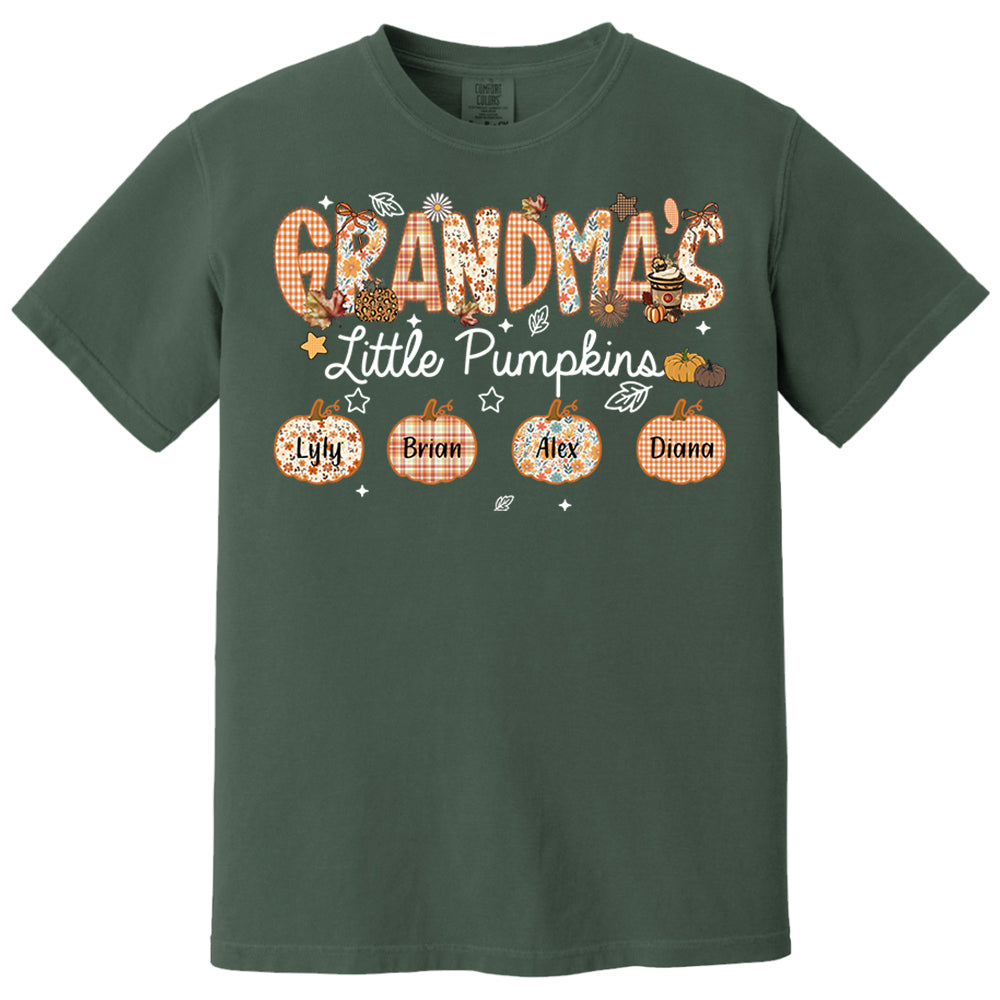 Grandma's Little Pumpkins Personalized Shirt - Custom Nickname Grandma Nana Mimi Shirt For Autumn, Fall Grandma Shirt With Grandkids Names, Fall Halloween Nh00