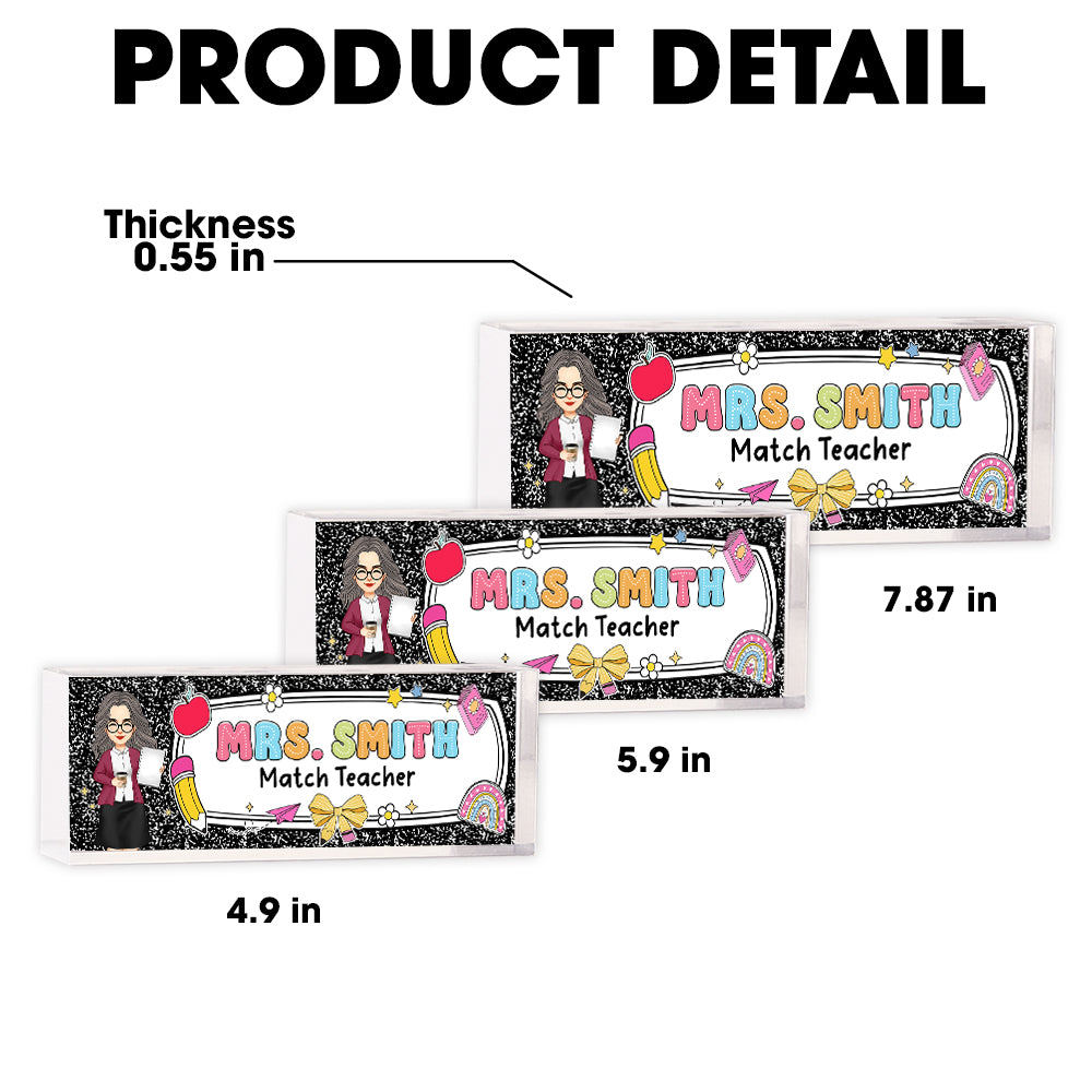 Teacher Composition Book Pattern, Personalized Acrylic Desk Name Plate, Back To School Gift T1807 Hv01