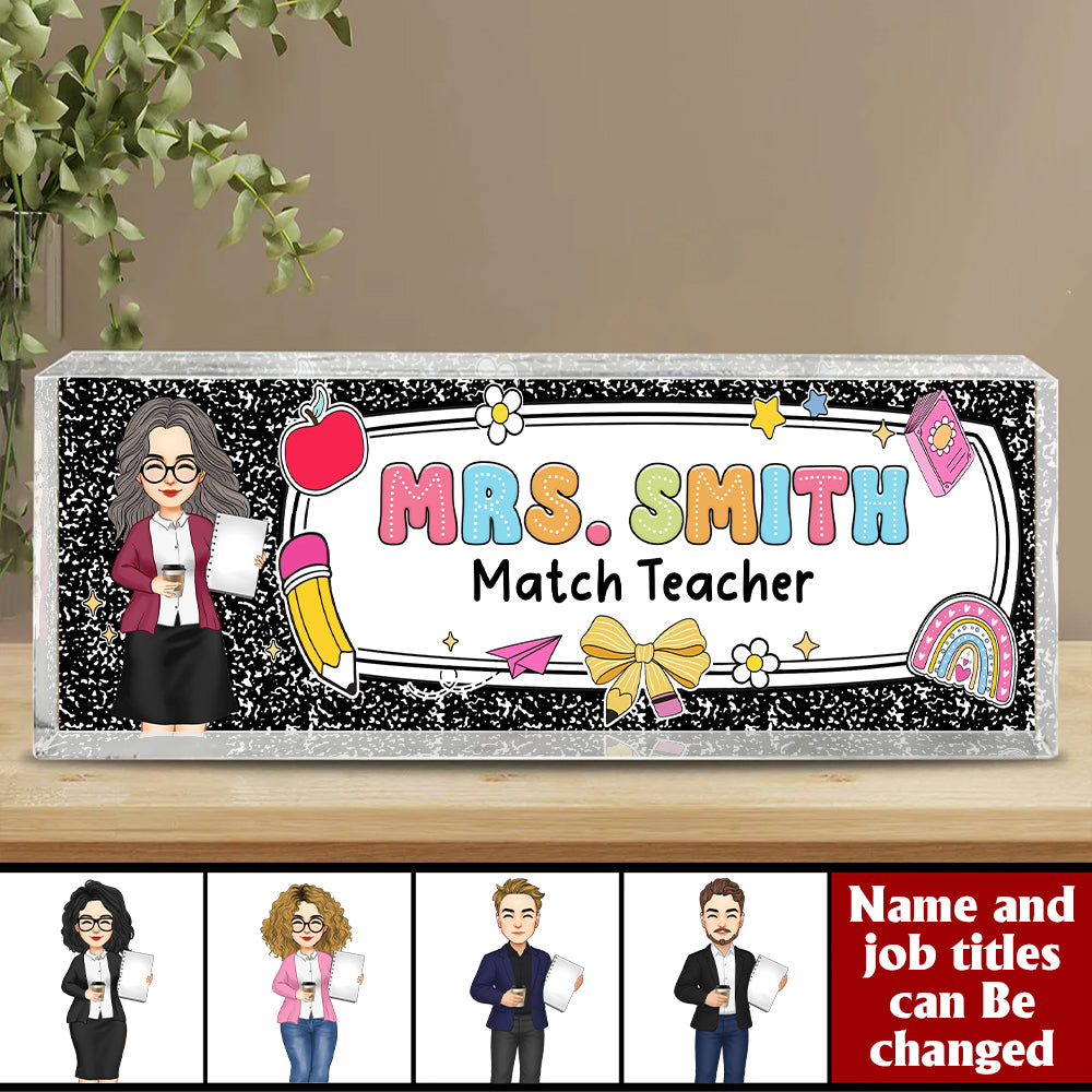 Teacher Composition Book Pattern, Personalized Acrylic Desk Name Plate, Back To School Gift T1807 Hv01