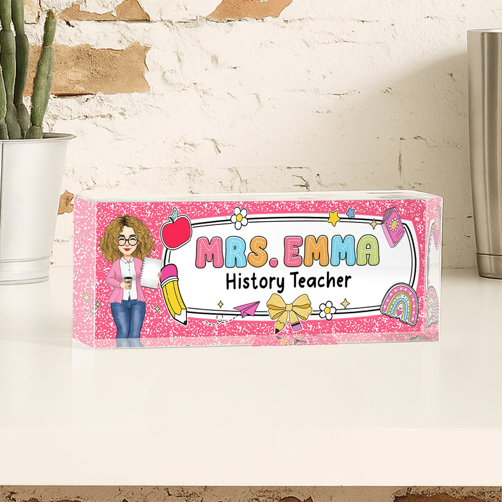 Teacher Composition Book Pattern, Personalized Acrylic Desk Name Plate, Back To School Gift T1807 Hv01