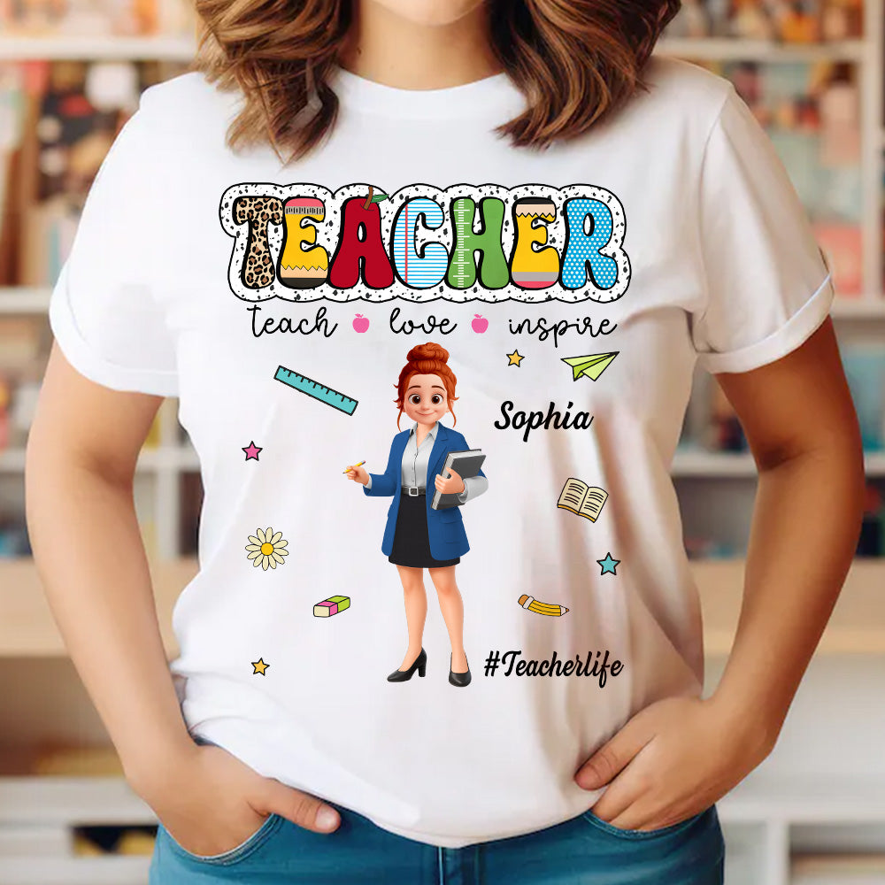 Teacher Teach Love Inspire, Personalized Shirt, Back To School, Teacher Appreciation, Teacher Gift T1807 Pt99