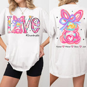 Custom Easter Brushstroke Pink Bunny Bow T-Shirt, Personalized Gift For Grandma & Kids Tu20