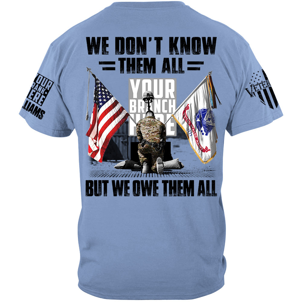 US Veteran Memorial Day All Branches Custom Rank We Don't Know Them All But We Owe Them All Personalized Shirt For Veteran H2511