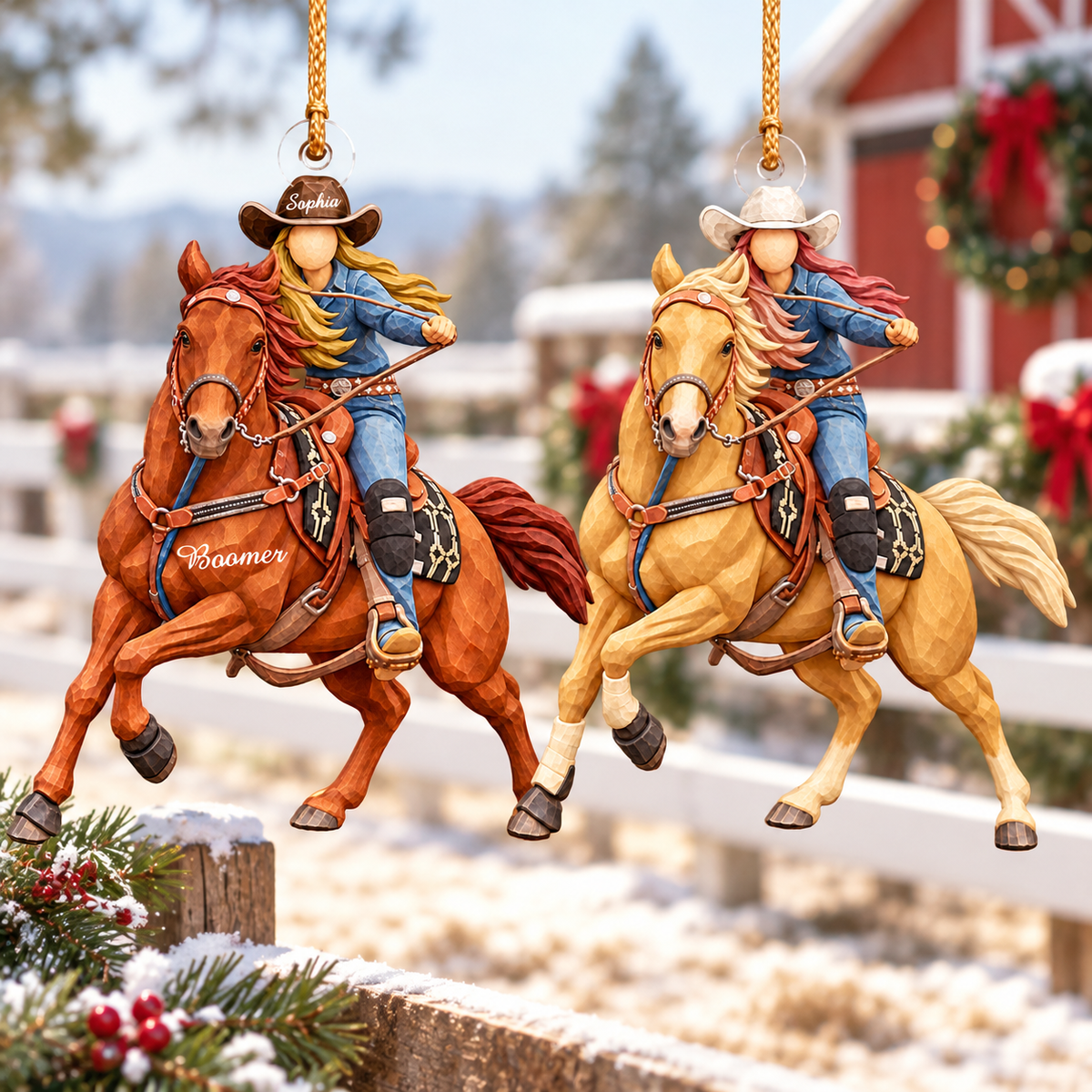 Custom Ornament Gift For Cowboys - Personalized Photo Ornament Gift For Horse Lovers - Christmas Cowgirls Ornament (Girl) VH01