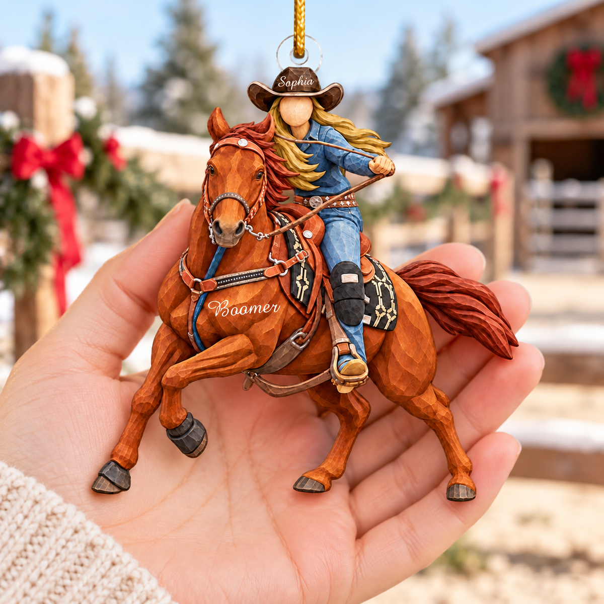 Custom Ornament Gift For Cowboys - Personalized Photo Ornament Gift For Horse Lovers - Christmas Cowgirls Ornament (Girl) VH01