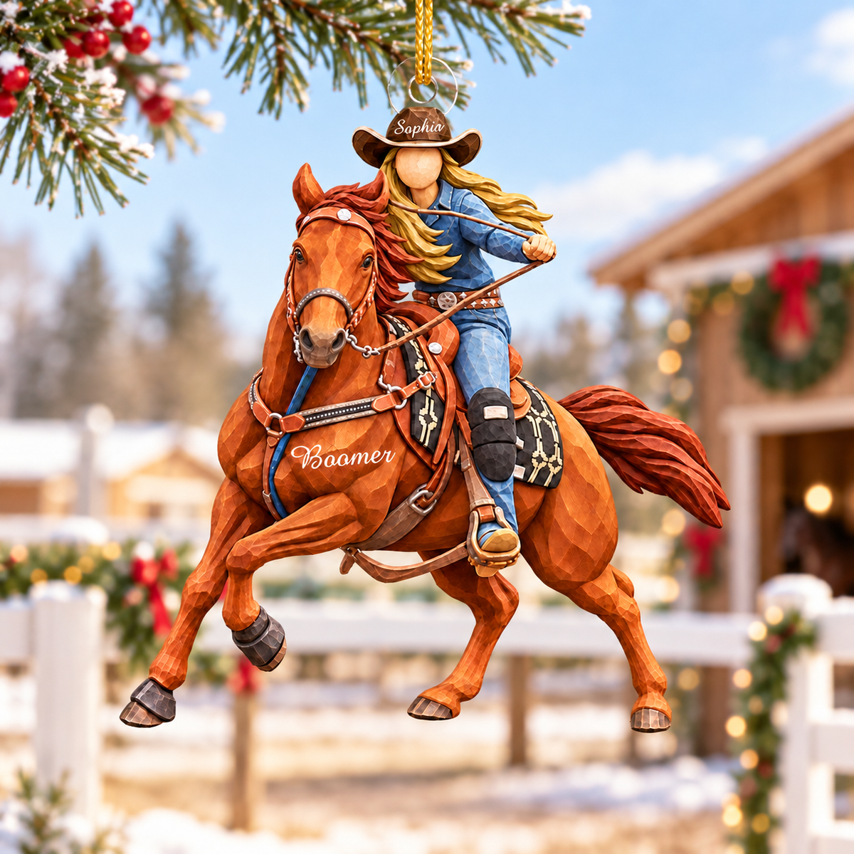 Custom Ornament Gift For Cowboys - Personalized Photo Ornament Gift For Horse Lovers - Christmas Cowgirls Ornament (Girl) VH01