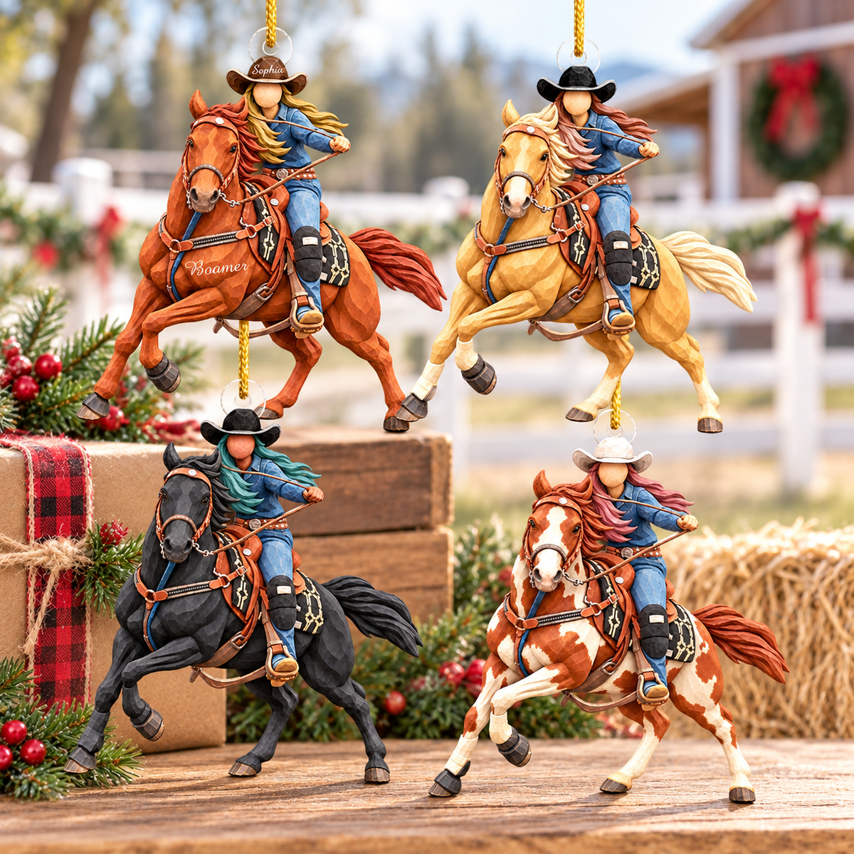 Custom Ornament Gift For Cowboys - Personalized Photo Ornament Gift For Horse Lovers - Christmas Cowgirls Ornament (Girl) VH01