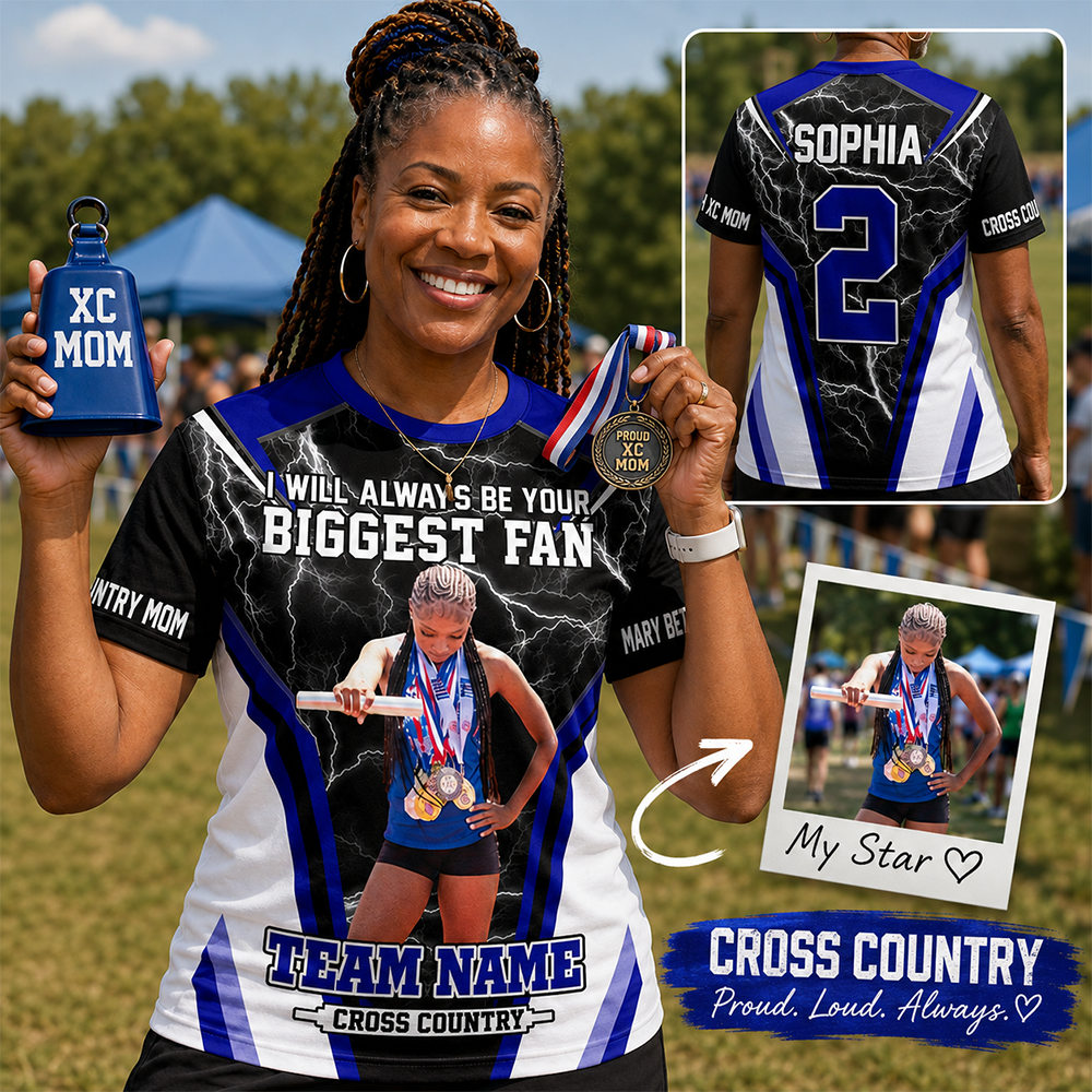 Personalized Cross Country Mom Shirt, I’ll Always Be Your Biggest Fan, Custom Player Name & Number All Over Print Game Day Shirt for Mom Grandma Family Hv01