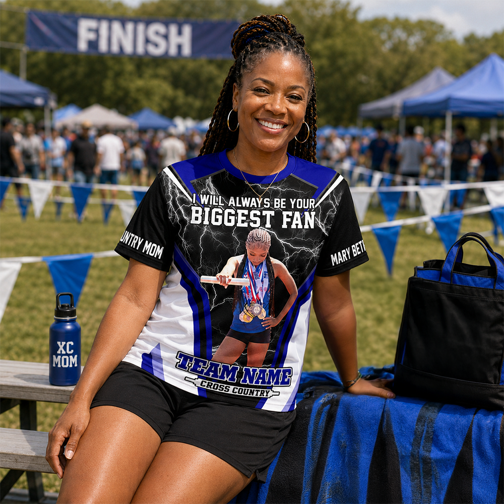 Personalized Cross Country Mom Shirt, I’ll Always Be Your Biggest Fan, Custom Player Name & Number All Over Print Game Day Shirt for Mom Grandma Family Hv01