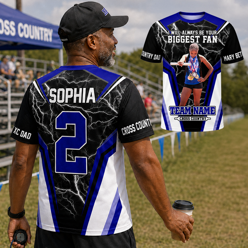 Personalized Cross Country Mom Shirt, I’ll Always Be Your Biggest Fan, Custom Player Name & Number All Over Print Game Day Shirt for Mom Grandma Family Hv01