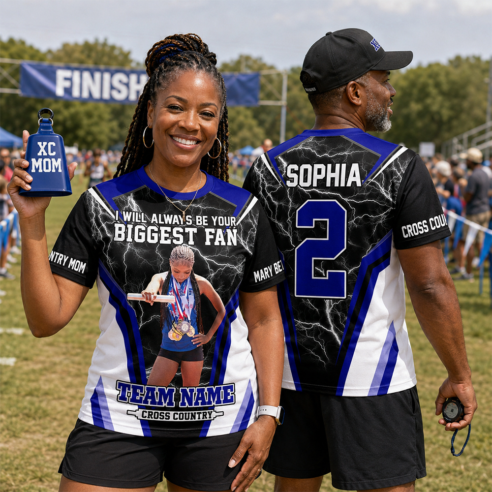 Personalized Cross Country Mom Shirt, I’ll Always Be Your Biggest Fan, Custom Player Name & Number All Over Print Game Day Shirt for Mom Grandma Family Hv01