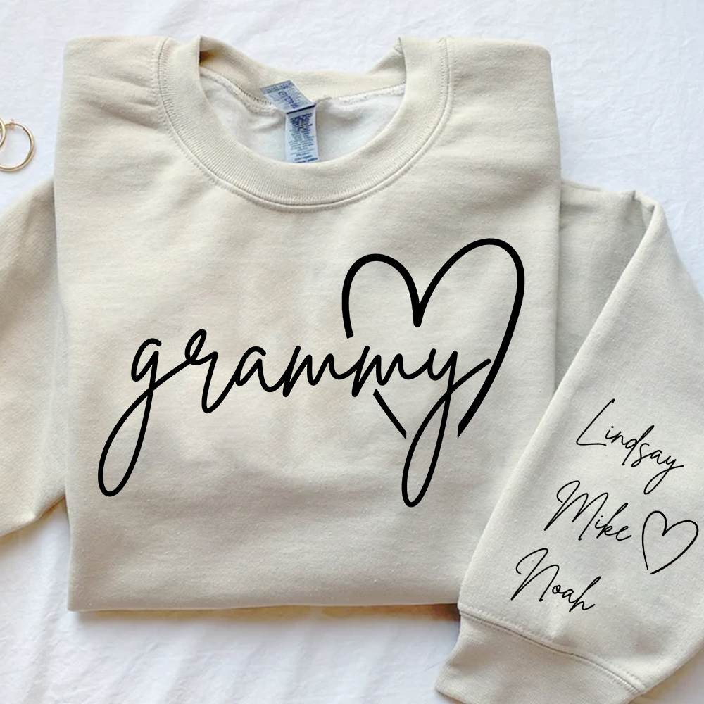 Personalized Grammy Shirt, Custom Grandma Hoodie, Cute Granny Outfit With Grandkids Names On Sleeve, Grandma Clothing Pa00