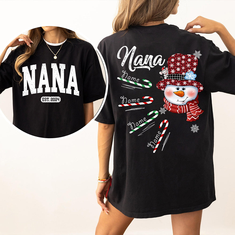 Personalized Grandma Snowman Candy Cane Christmas Shirt