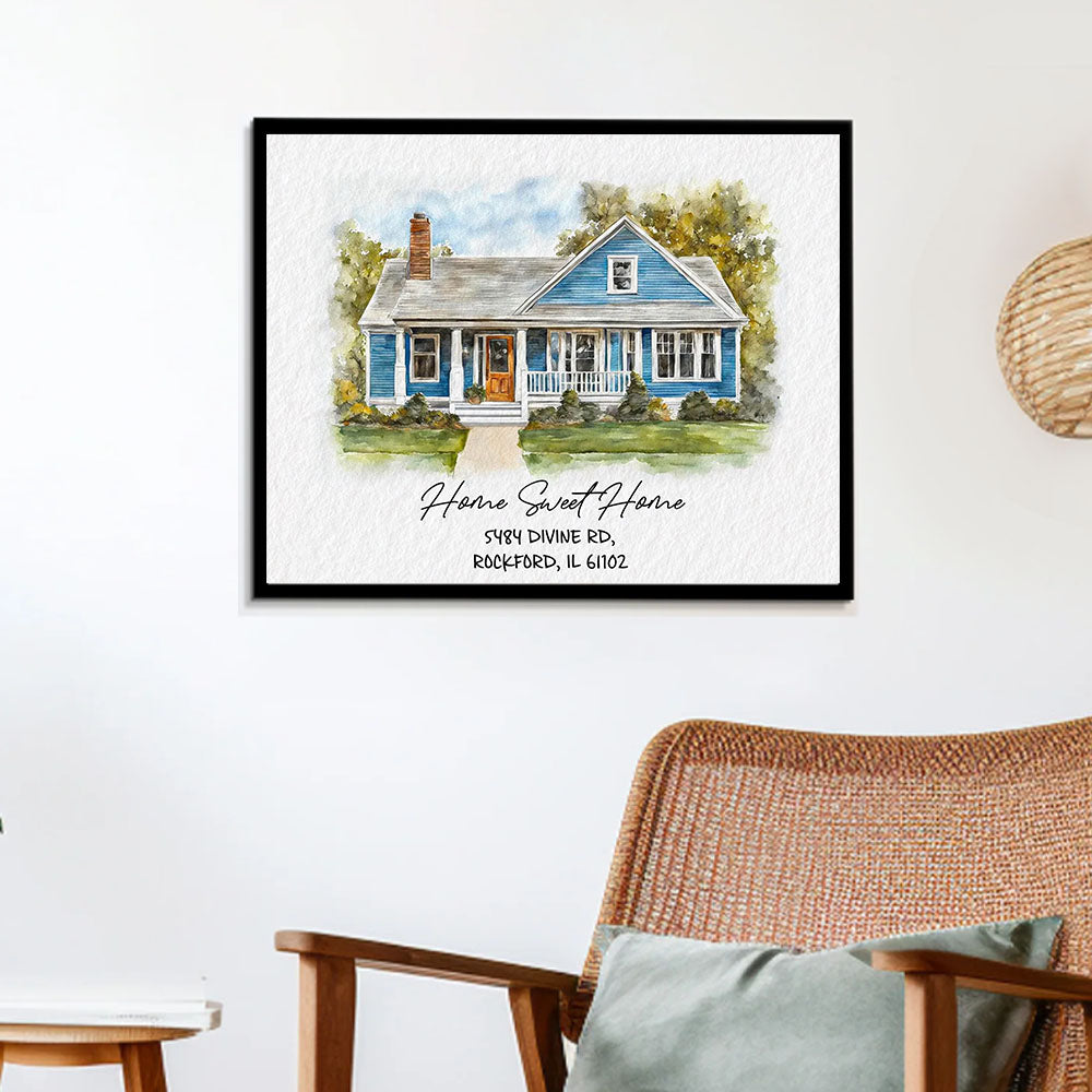Watercolor House Portrait | Personalized House Artwork. Custom Thoughtful Housewarming Gift, Unique Poster Wall Art, Air Frames vr5