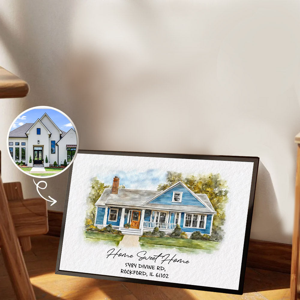 Watercolor House Portrait | Personalized House Artwork. Custom Thoughtful Housewarming Gift, Unique Poster Wall Art, Air Frames vr5
