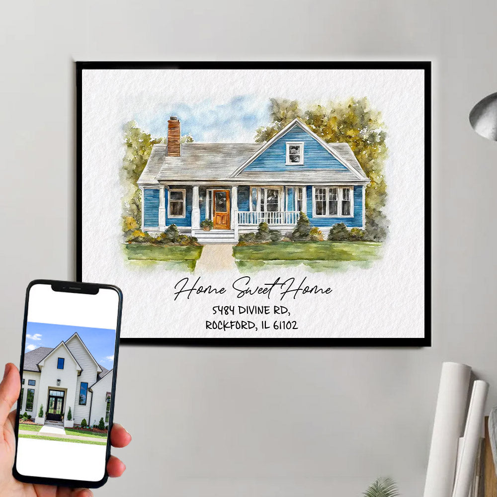 Watercolor House Portrait | Personalized House Artwork. Custom Thoughtful Housewarming Gift, Unique Poster Wall Art, Air Frames vr5