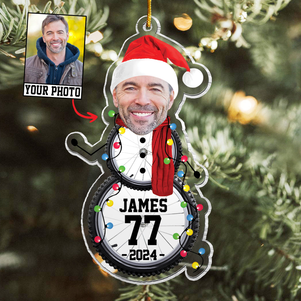 Custom Photo Cycling Snowman Ornament - Gifts For Players, Team, Boys - Personalized Acrylic Ornament Tu20