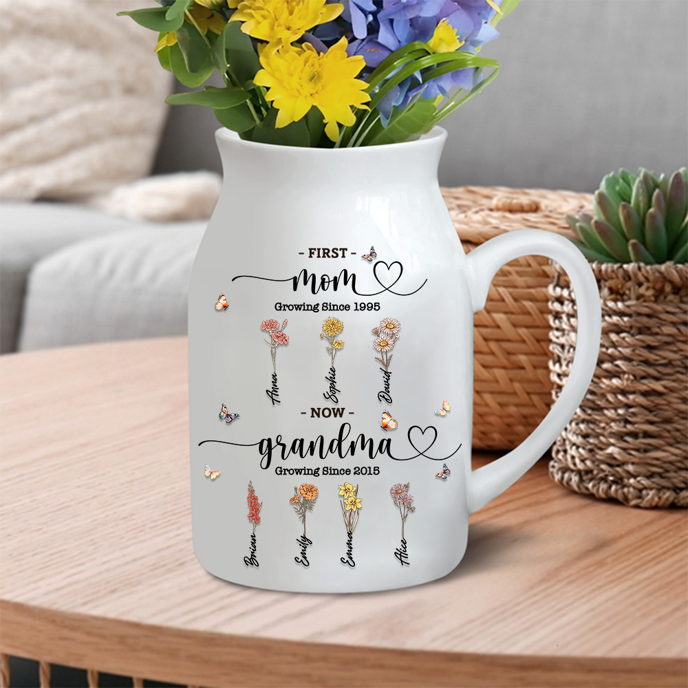 Custom Grandma's Garden Flower Vase & Plant Pot, Custom Grandkid Name Flower Vase, Mother's Day Gift, Grandma Gift, Grandma Flower Vase Gift