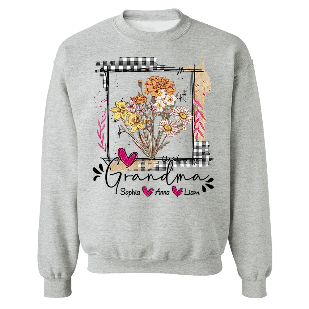 Artistic Checkered Wildflowers As A Gift For Grandma And Kids Shirt For Grandma & Mom - Mother's Day Gift - Birthday Gift For Her