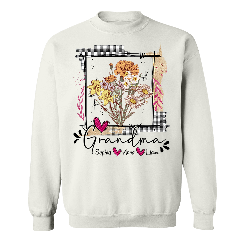 Artistic Checkered Wildflowers As A Gift For Grandma And Kids Shirt For Grandma & Mom - Mother's Day Gift - Birthday Gift For Her