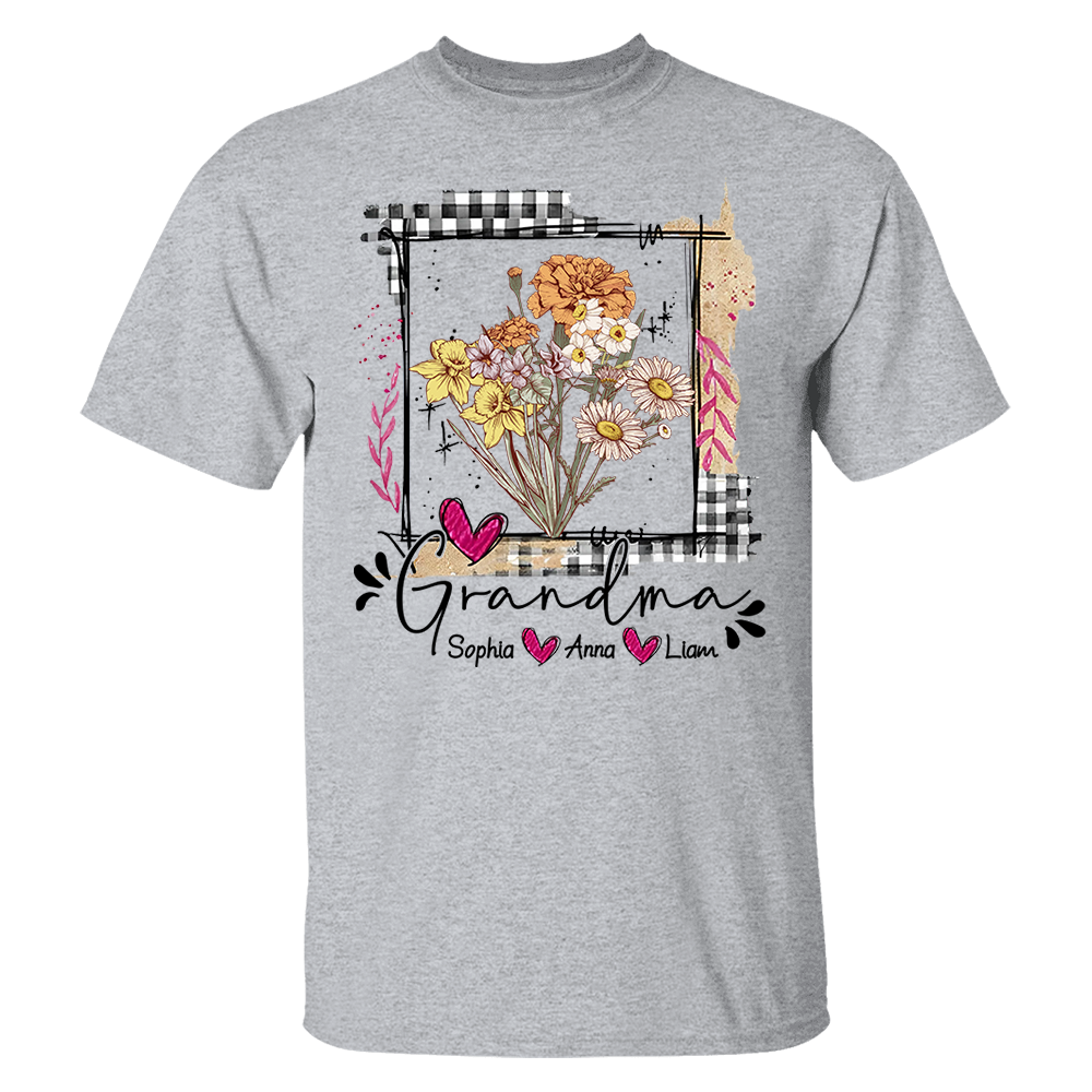Artistic Checkered Wildflowers As A Gift For Grandma And Kids Shirt For Grandma & Mom - Mother's Day Gift - Birthday Gift For Her