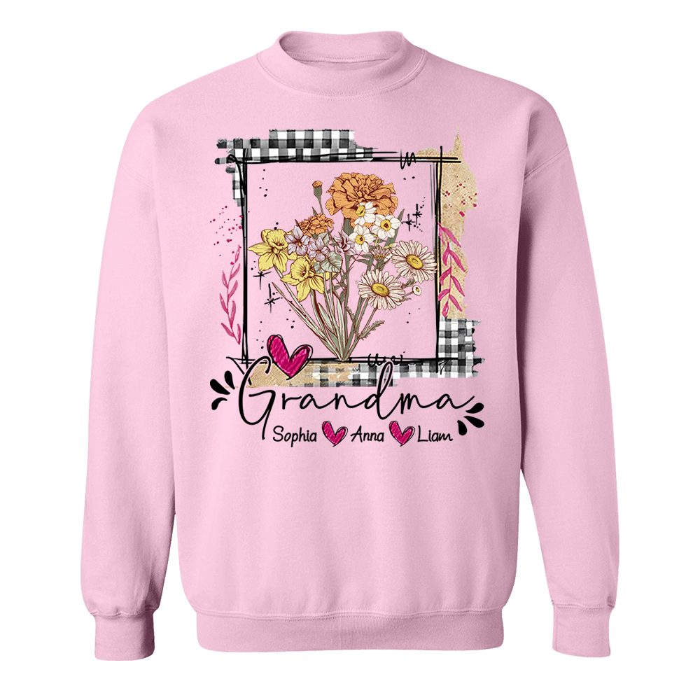 Artistic Checkered Wildflowers As A Gift For Grandma And Kids Shirt For Grandma & Mom - Mother's Day Gift - Birthday Gift For Her