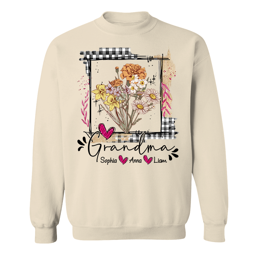 Artistic Checkered Wildflowers As A Gift For Grandma And Kids Shirt For Grandma & Mom - Mother's Day Gift - Birthday Gift For Her