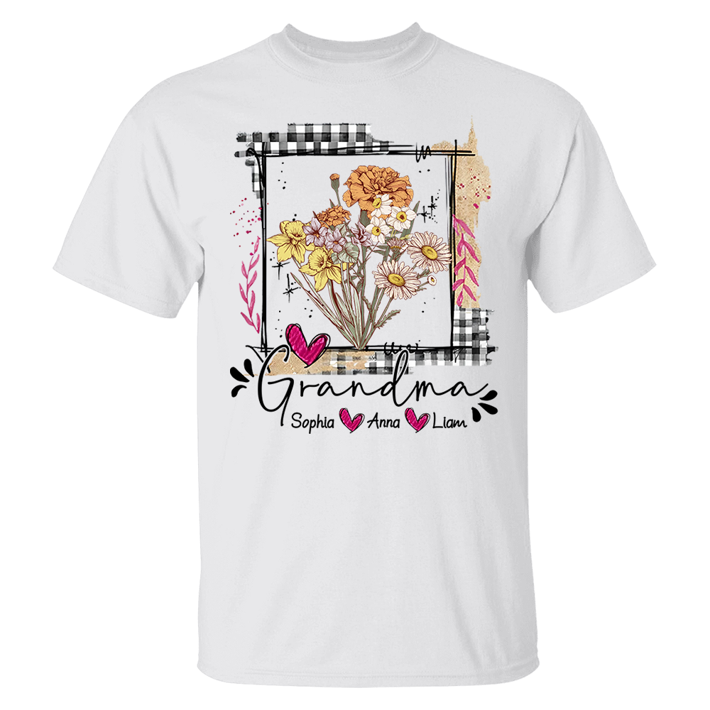 Artistic Checkered Wildflowers As A Gift For Grandma And Kids Shirt For Grandma & Mom - Mother's Day Gift - Birthday Gift For Her