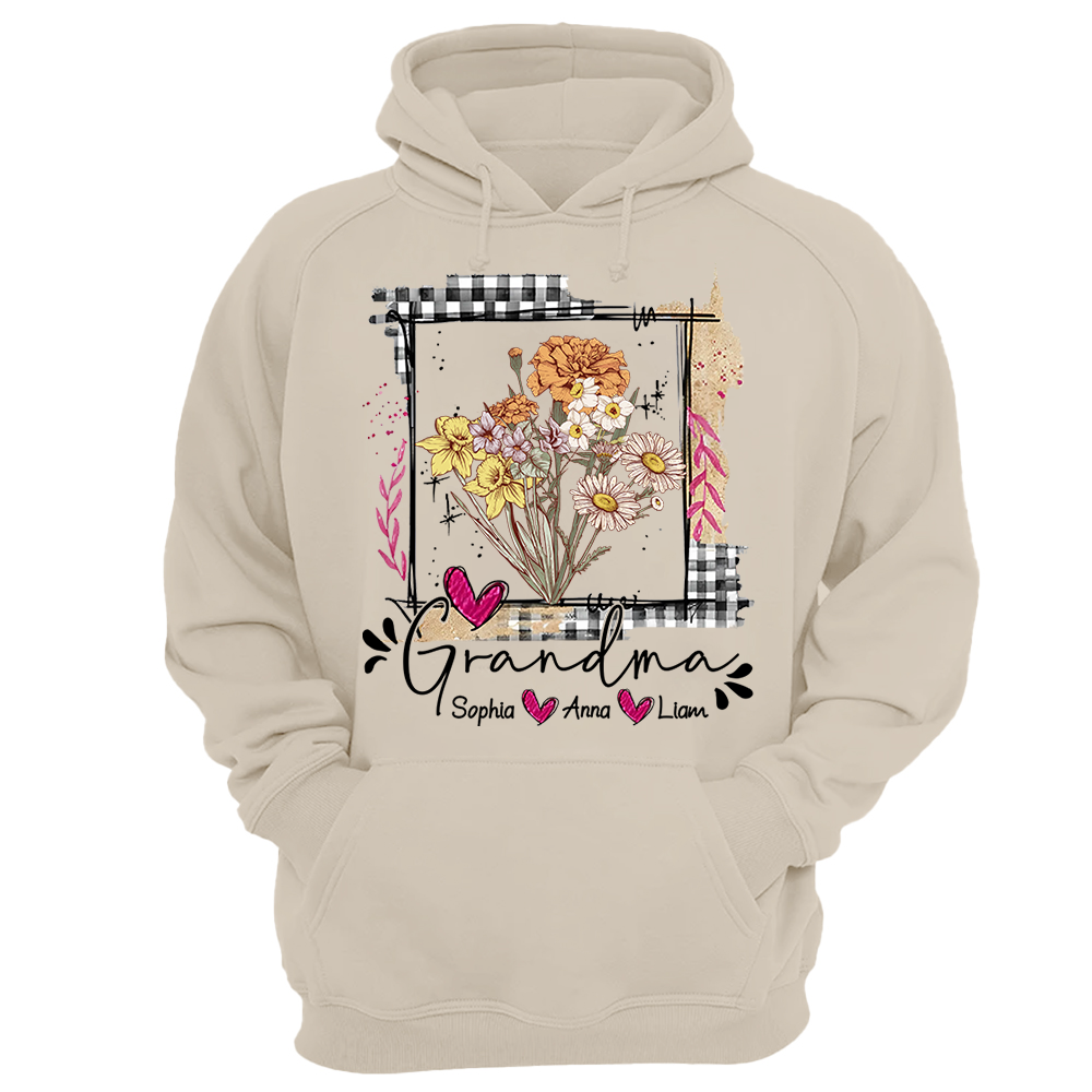 Artistic Checkered Wildflowers As A Gift For Grandma And Kids Shirt For Grandma & Mom - Mother's Day Gift - Birthday Gift For Her