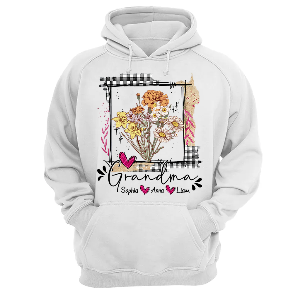 Artistic Checkered Wildflowers As A Gift For Grandma And Kids Shirt For Grandma & Mom - Mother's Day Gift - Birthday Gift For Her