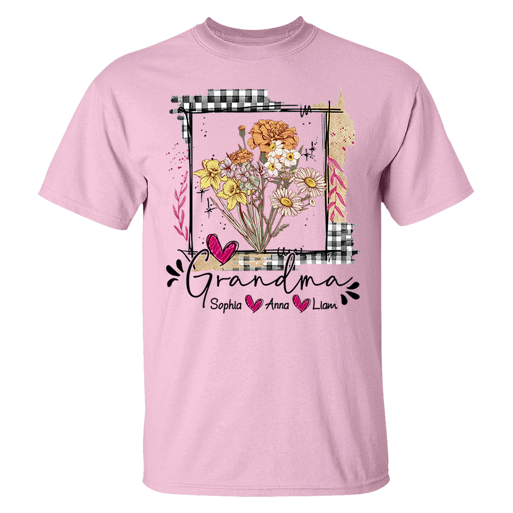 Artistic Checkered Wildflowers As A Gift For Grandma And Kids Shirt For Grandma & Mom - Mother's Day Gift - Birthday Gift For Her