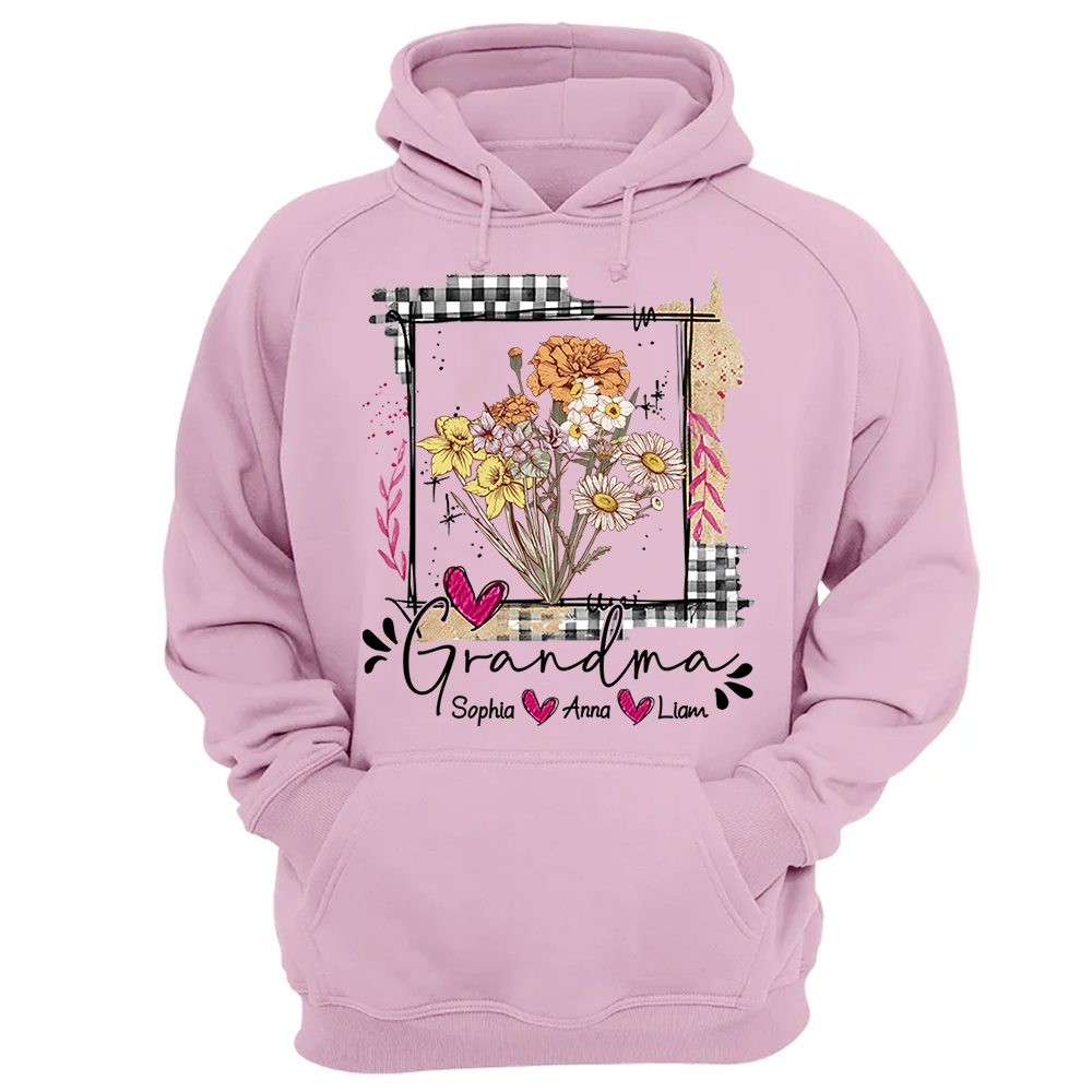 Artistic Checkered Wildflowers As A Gift For Grandma And Kids Shirt For Grandma & Mom - Mother's Day Gift - Birthday Gift For Her