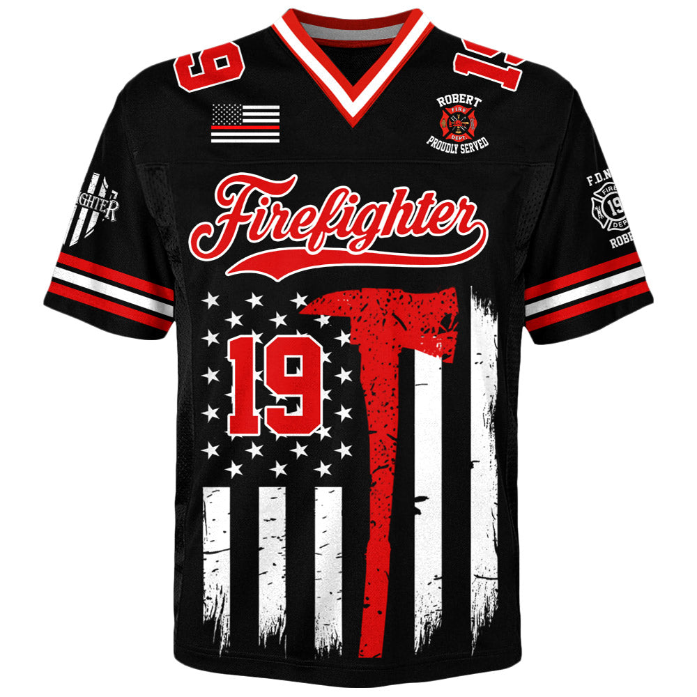 Personalized Football Jersey Firefighter American Flag Football Jersey Gift For Firefighter T1807 Li29