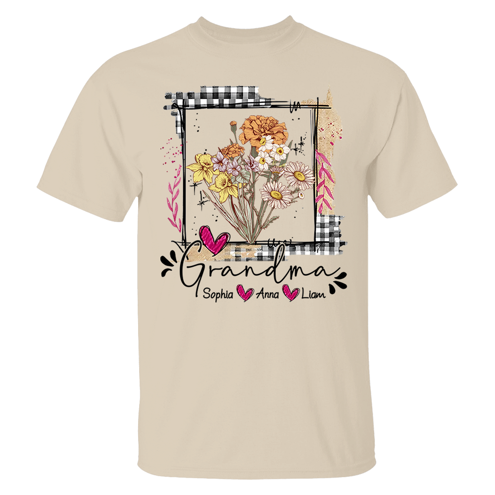 Artistic Checkered Wildflowers As A Gift For Grandma And Kids Shirt For Grandma & Mom - Mother's Day Gift - Birthday Gift For Her