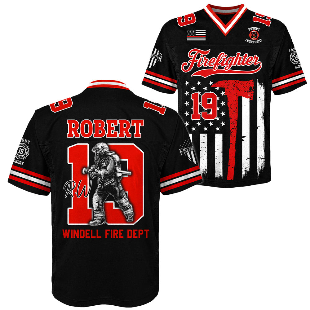 Personalized Football Jersey Firefighter American Flag Football Jersey Gift For Firefighter T1807 Li29