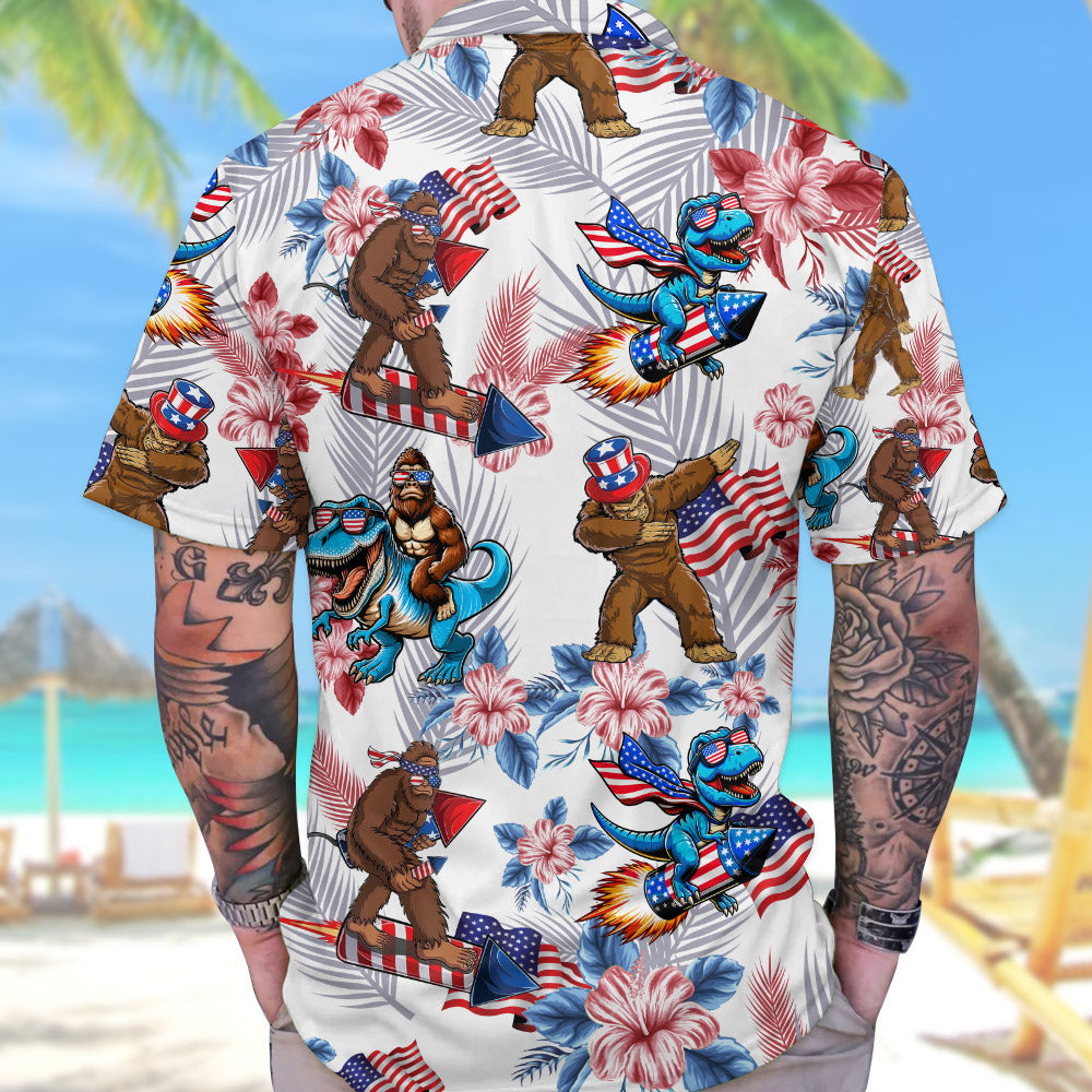 Mens Bigfoot Independence Day Hawaiian Shirt