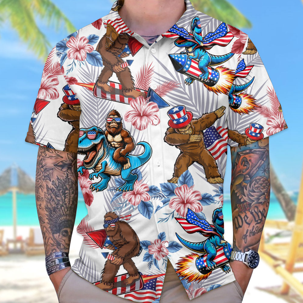 Mens Bigfoot Independence Day Hawaiian Shirt
