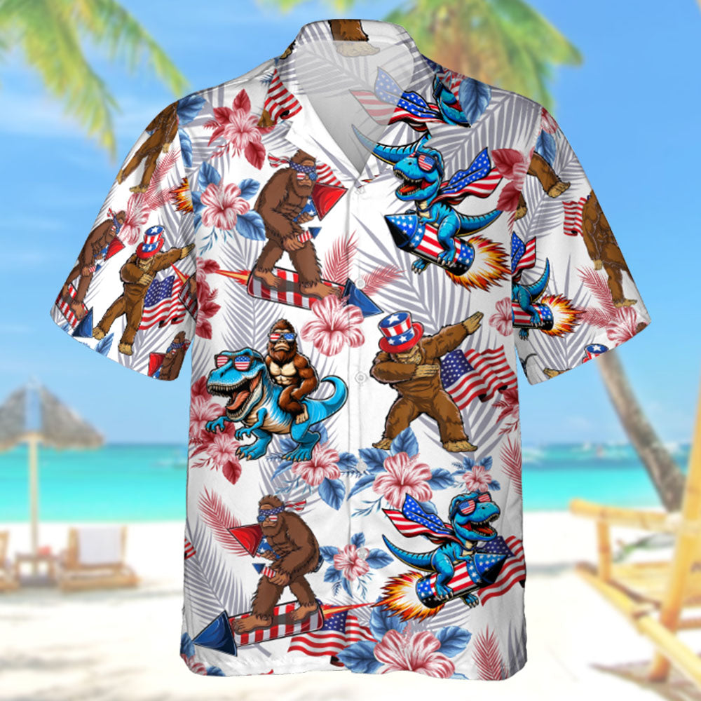 Mens Bigfoot Independence Day Hawaiian Shirt