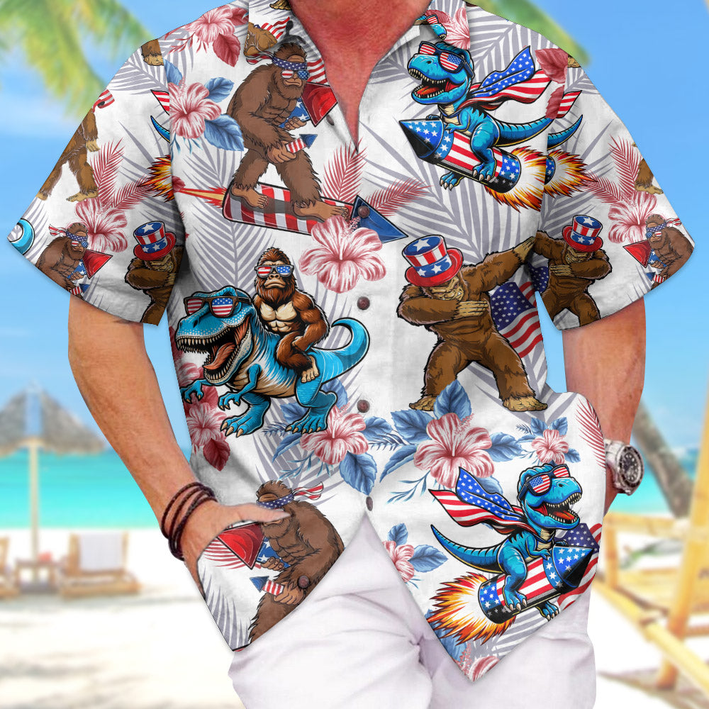 Mens Bigfoot Independence Day Hawaiian Shirt