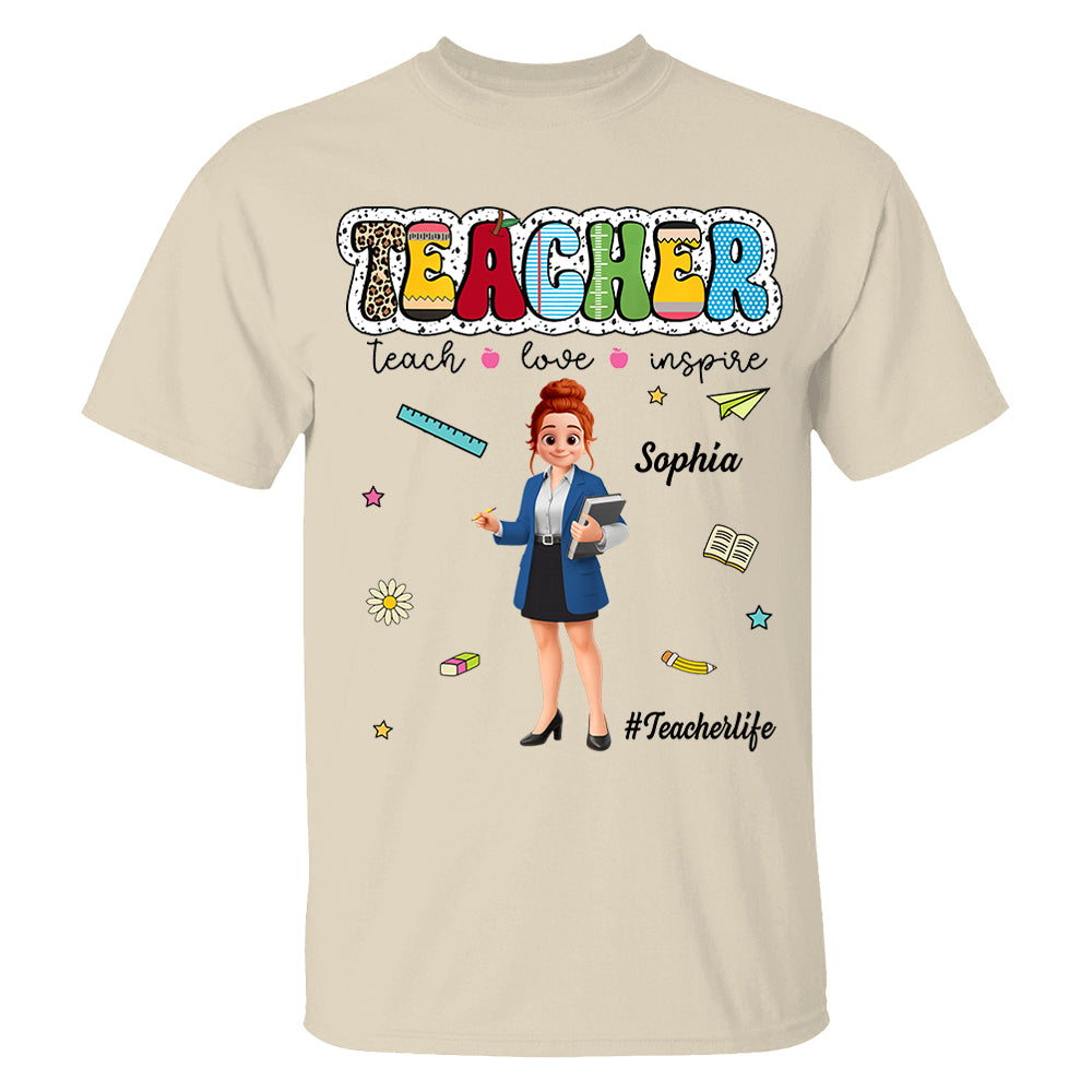 Teacher Teach Love Inspire, Personalized Shirt, Back To School, Teacher Appreciation, Teacher Gift T1807 Pt99