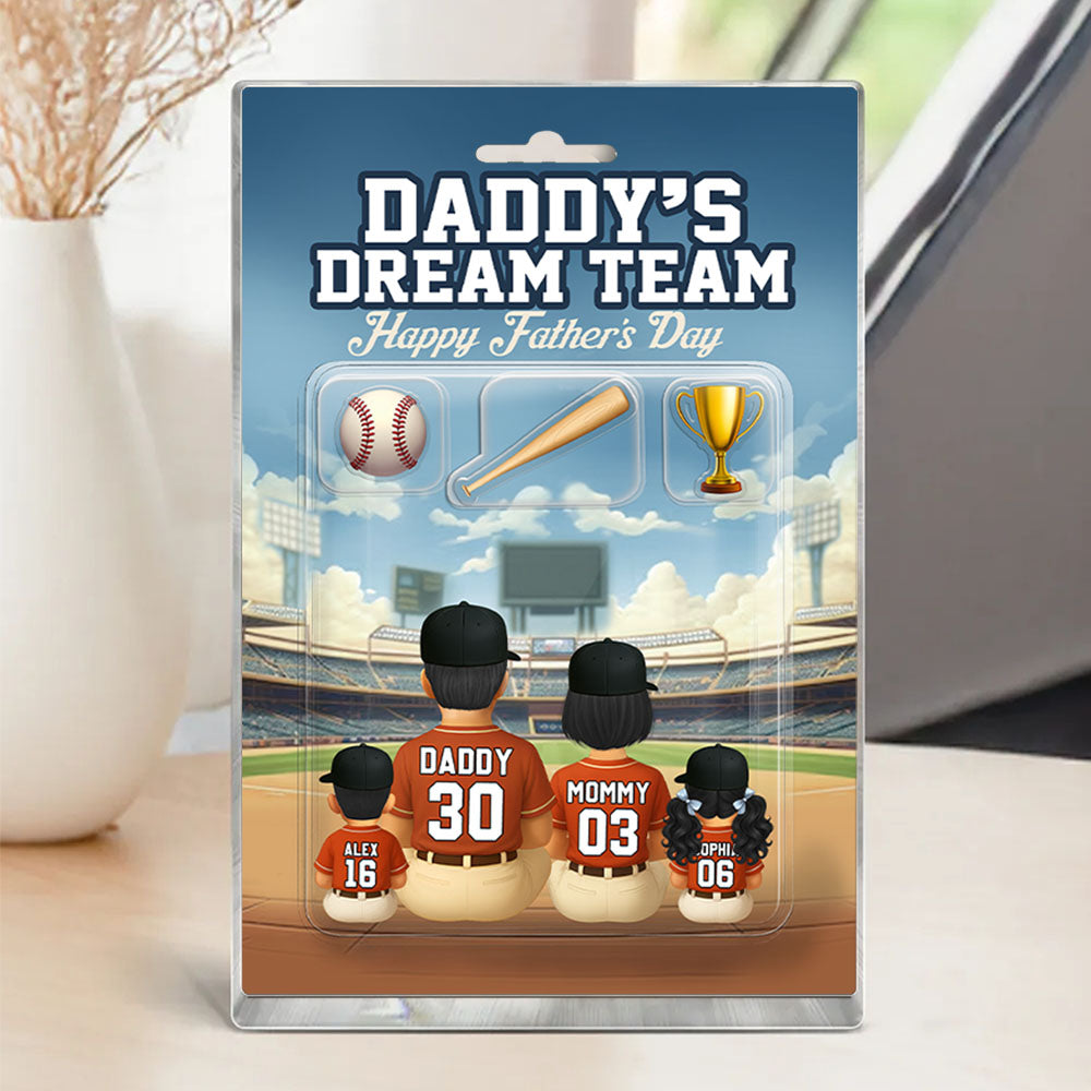 Daddy's Dream Team, Custom Figure Baseball Family, Personalized Acrylic Block Plaque, Gift For Dad T1807 Nh00