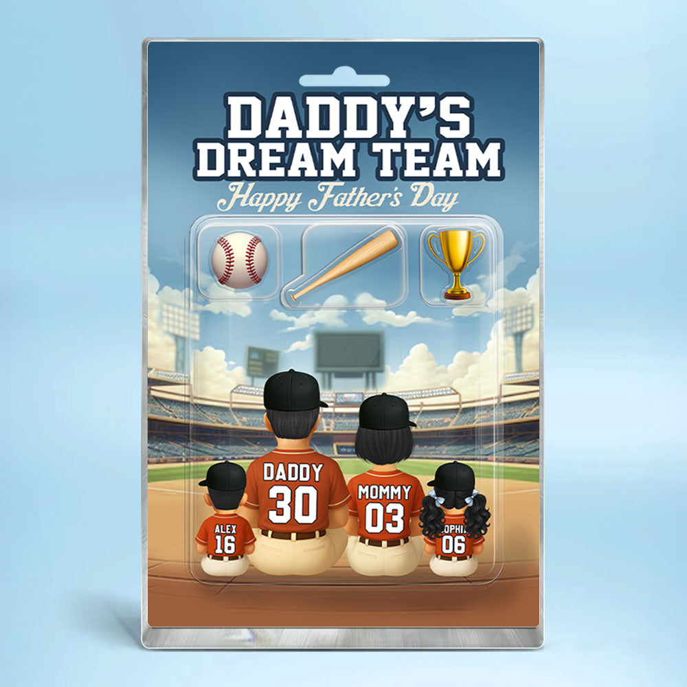 Daddy's Dream Team, Custom Figure Baseball Family, Personalized Acrylic Block Plaque, Gift For Dad T1807 Nh00