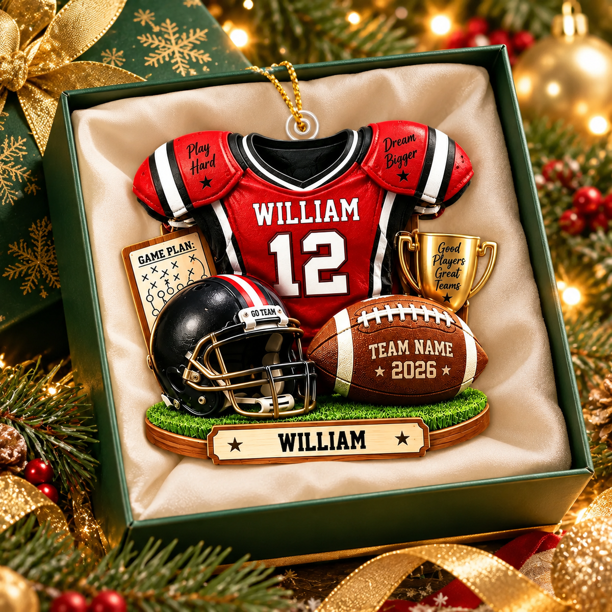 Personalized Football Ornament 2026, Custom Jersey & Helmet Keepsake Vr2 T24