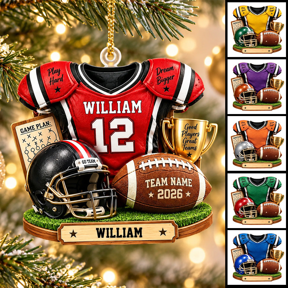 Personalized Football Ornament 2026, Custom Jersey & Helmet Keepsake Vr2 T24
