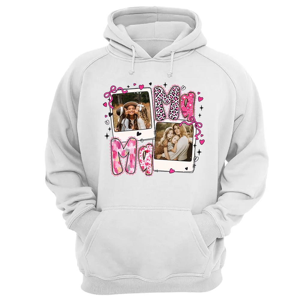 Custom Mama Valentine Glitter Upload Photo Shirt, Leopard Checkered Valentine  Nh00