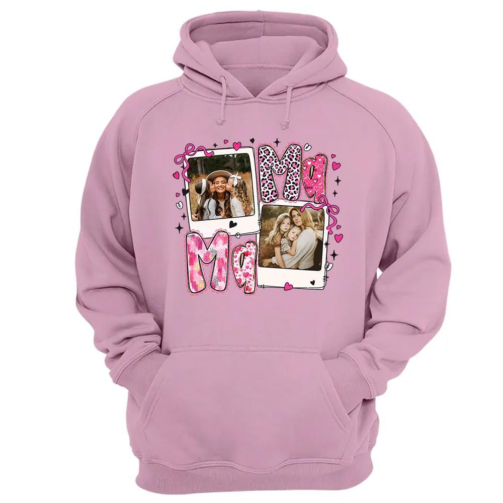Custom Mama Valentine Glitter Upload Photo Shirt, Leopard Checkered Valentine  Nh00