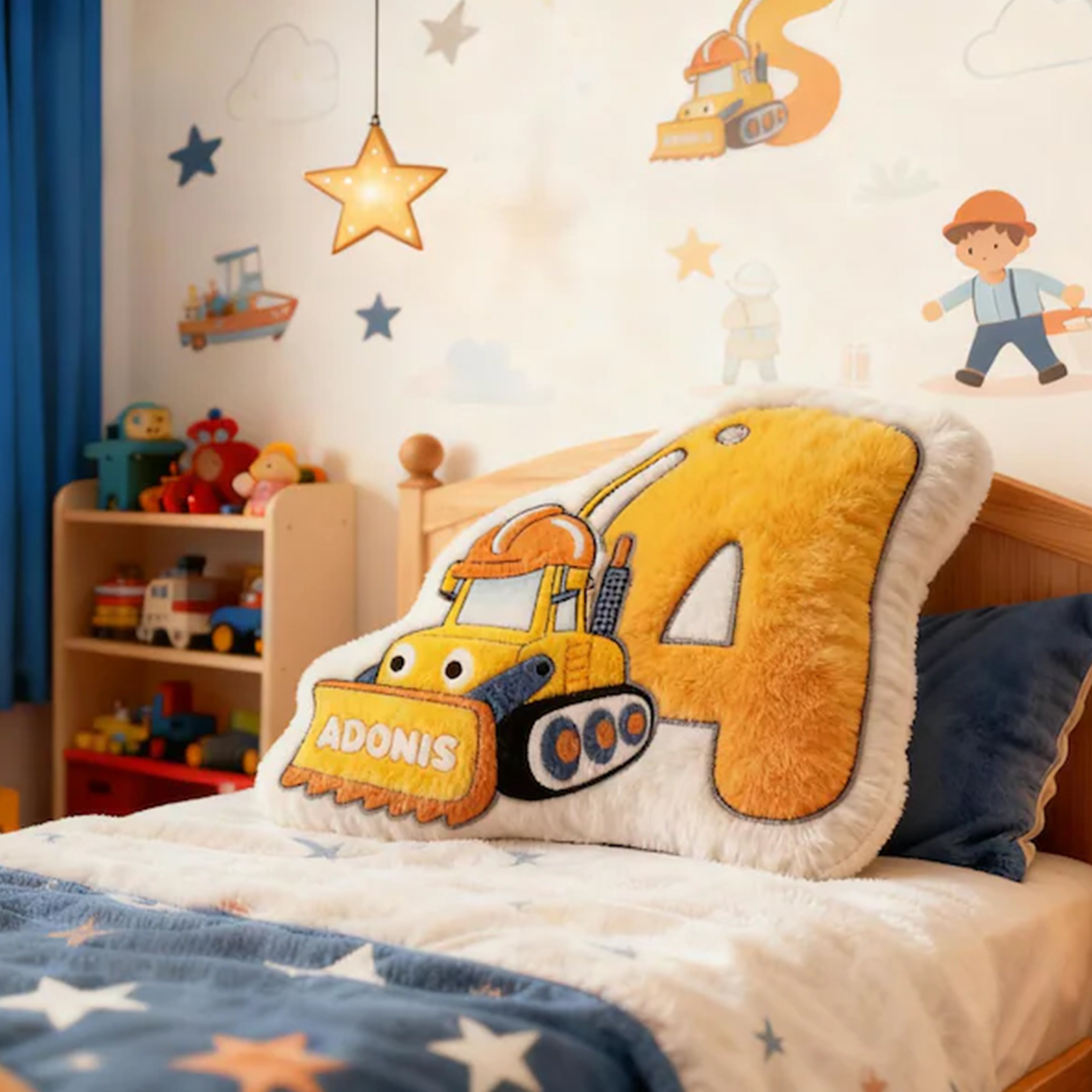 Personalized Boy Letter Pillow, Initial Pillow with name, Alphabet Excavator Letter Boy, Names Pillow, Christmas Gifts, Birthday Gift for Kids Li29