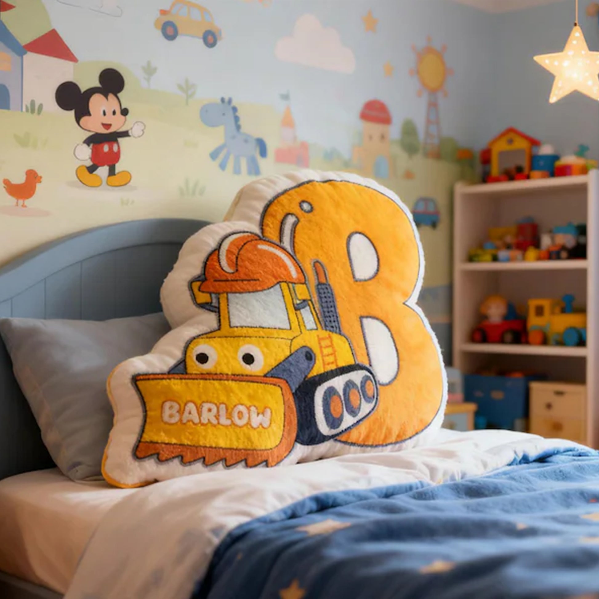 Personalized Boy Letter Pillow, Initial Pillow with name, Alphabet Excavator Letter Boy, Names Pillow, Christmas Gifts, Birthday Gift for Kids Li29