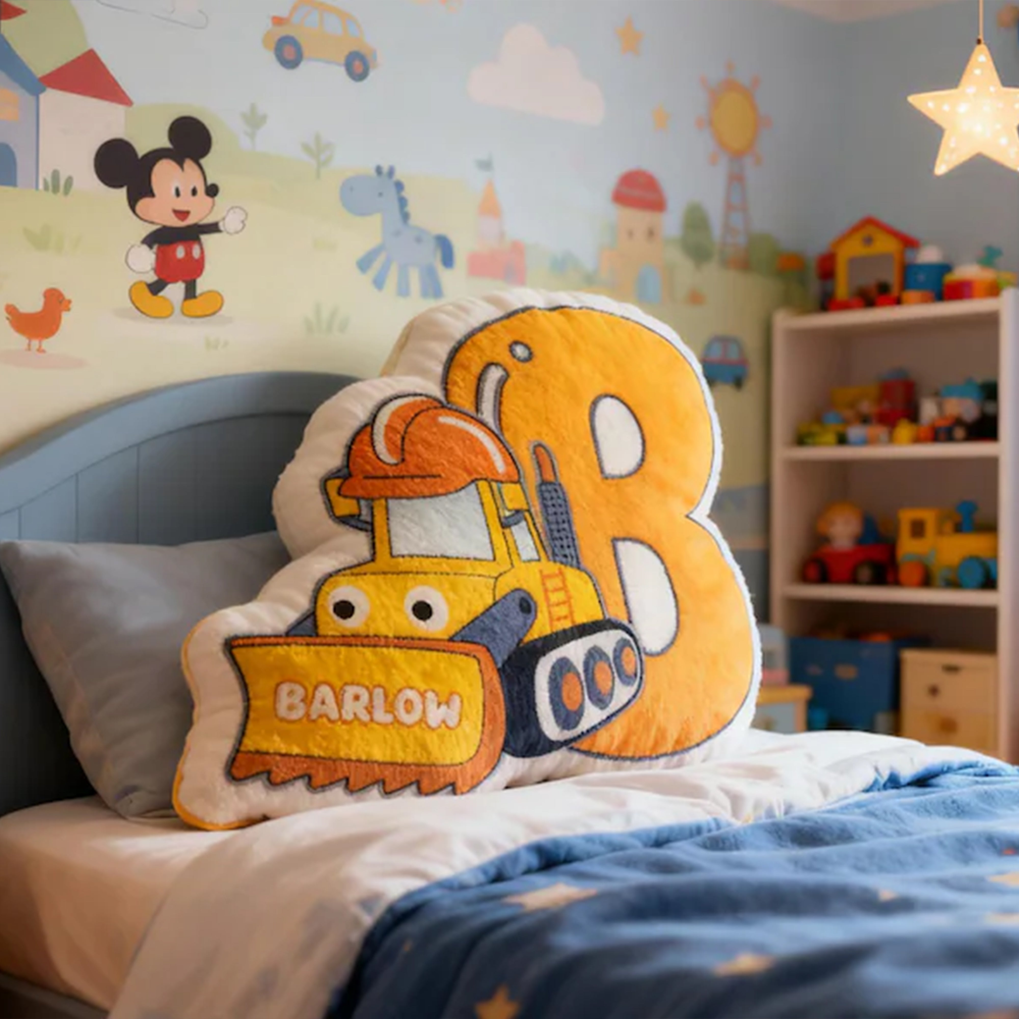 Personalized Boy Letter Pillow, Initial Pillow with name, Alphabet Excavator Letter Boy, Names Pillow, Christmas Gifts, Birthday Gift for Kids Li29